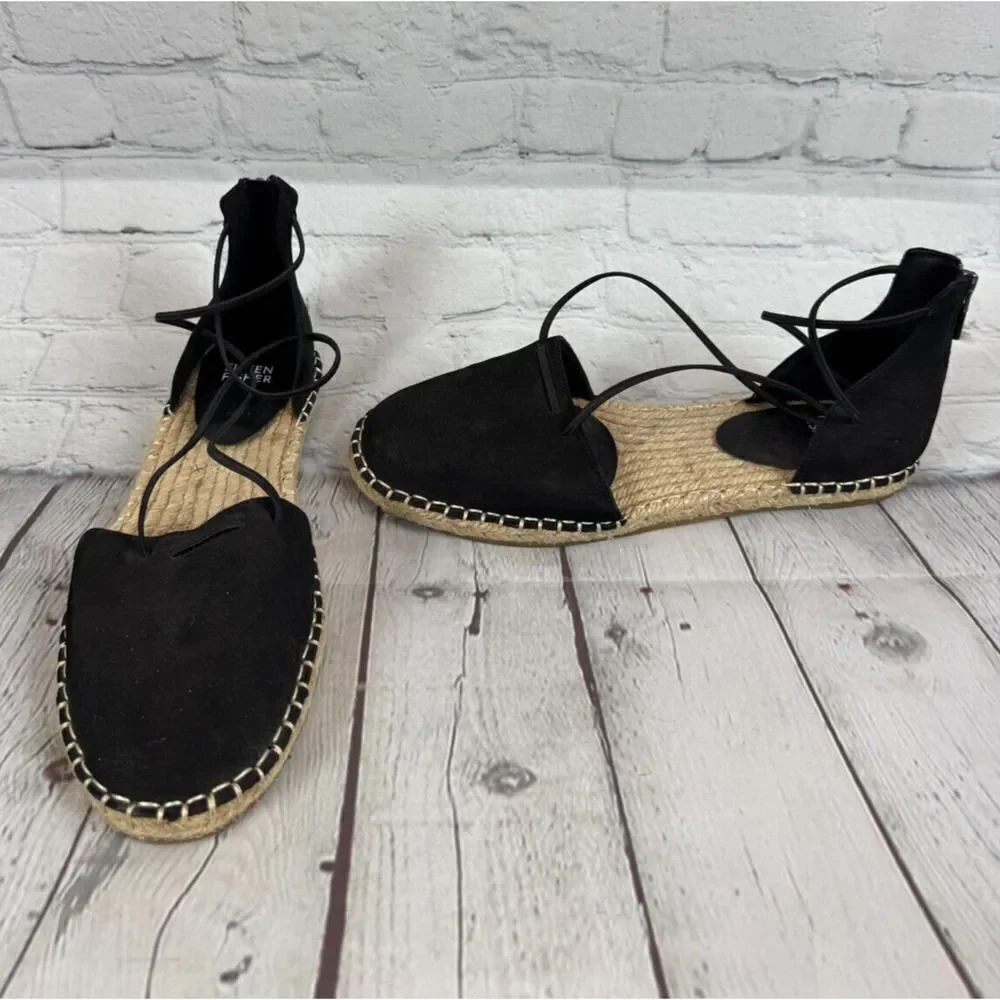 EILEEN FISHER Lala espadrille flat black sandals size 7.5 NWOB